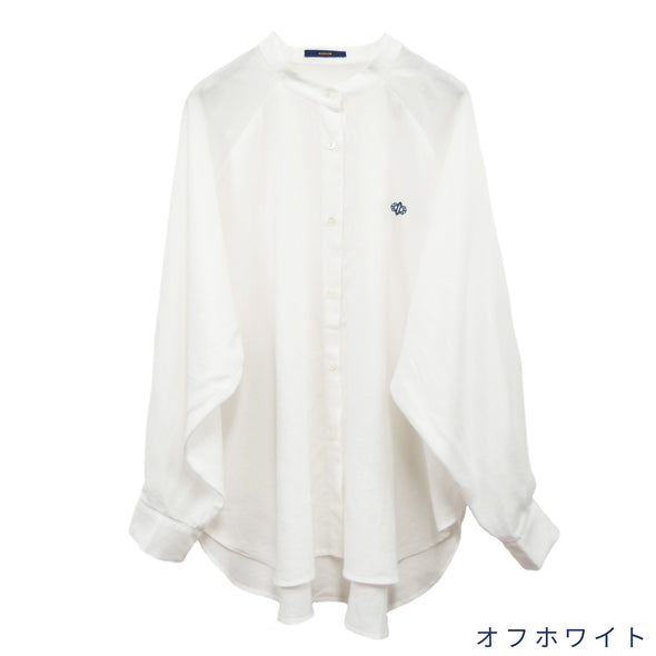 【ASHELEN】アナグラム刺繍バンドカラーラグランシャツ・テンセルリネン(156520701)