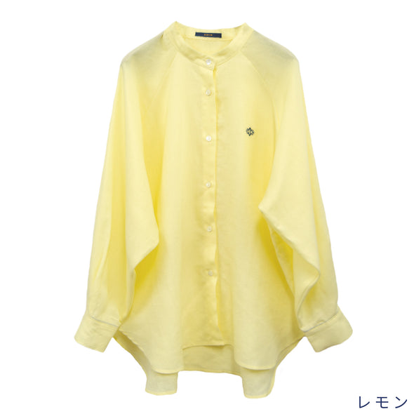 【ASHELEN】アナグラム刺繍バンドカラーラグランシャツ・テンセルリネン(156520701)