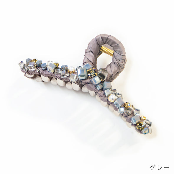 【accessoire du H.】サテン巻き・ビーズ付バンスクリップ(105451106)