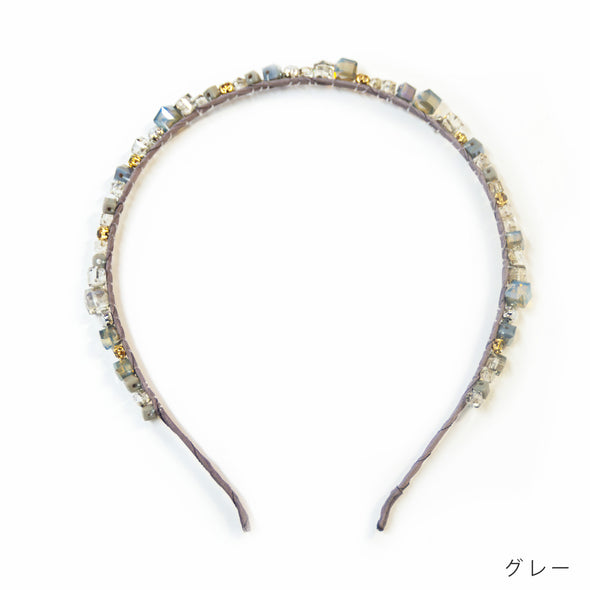 【accessoire du H.】サテン巻き・ビーズ付カチューシャ(105451107)