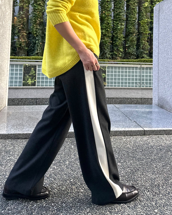 【ORVEAU】サイドライン切替・起毛太ストレートパンツ (056550403)