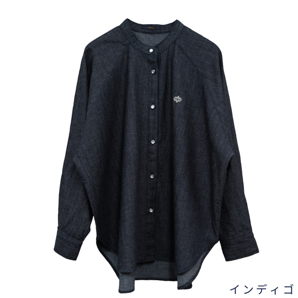【ASHELEN】アナグラム刺繍バンドカラーラグランシャツ・デニム(156520702)