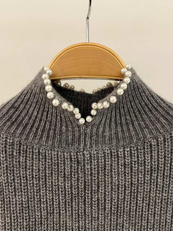 【H.】SALE☆衿パール使いハイネックセーター(001450606)
