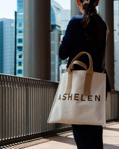 【ASHELEN】生成りキャンバスバッグ・フラット(156321212)
