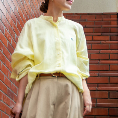 【ASHELEN】アナグラム刺繍バンドカラーラグランシャツ・テンセルリネン(156520701)